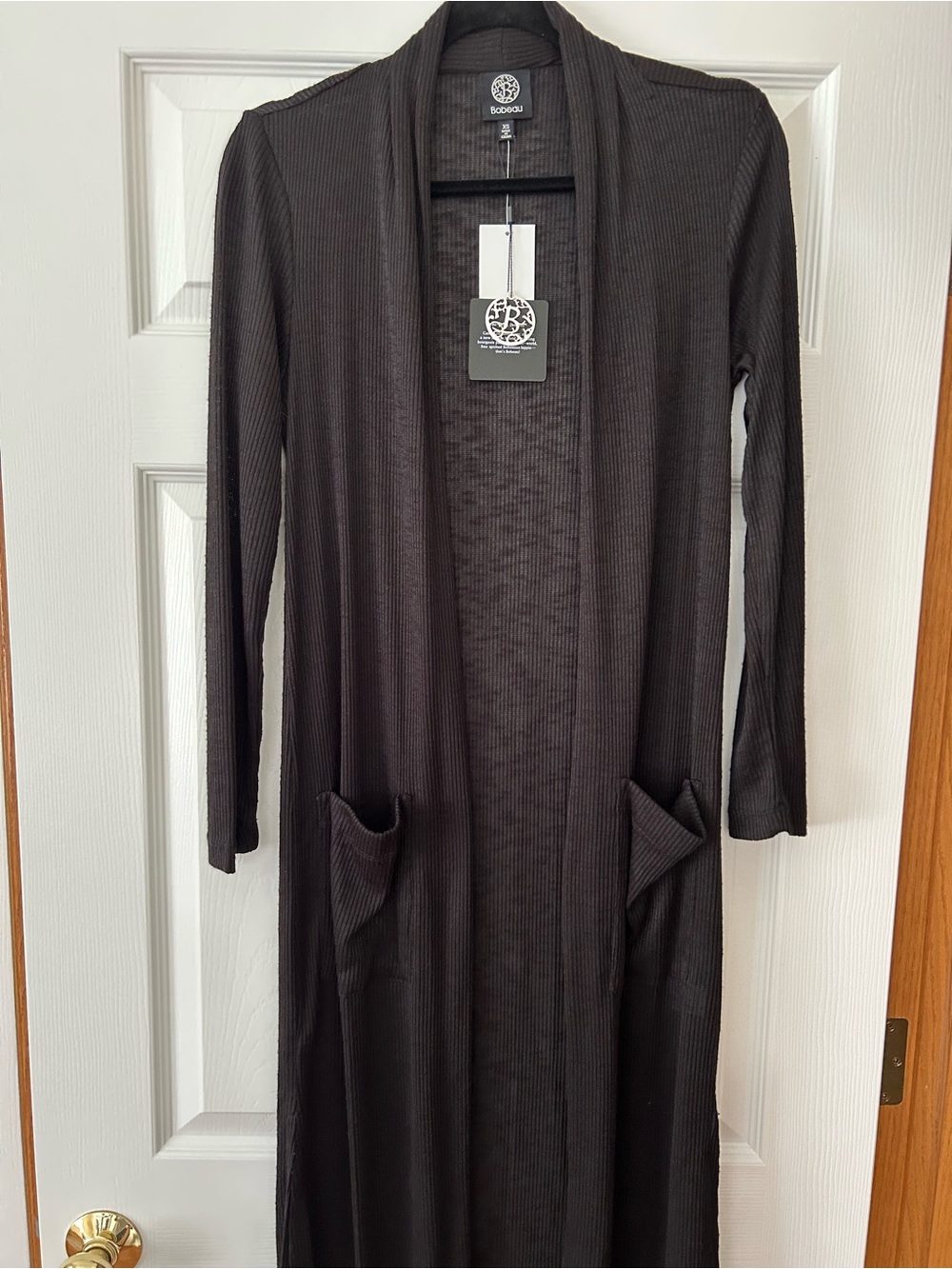 Boohoo Long Ribbed Open Front Cardigan - Black - XS